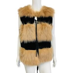 ALBERTO MAKALI Black/Brown 100% Fox Fur And Suede Sleeveless Jacket Size L